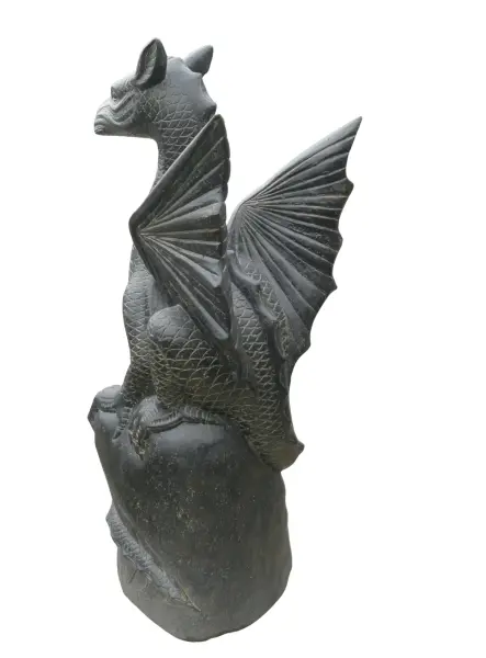 Product image 5 of the product “Sitting dragon on a rock, approx. 152 cm high. Cast stone, handcrafted & colored ”
